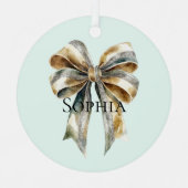 Kerst Rustiek Groen Goud Boog Gepersonaliseerd Metalen Ornament (Voorkant)