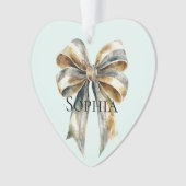 Kerst Rustiek Groen Goud Boog Gepersonaliseerd Ornament (voorkant)