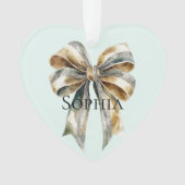 Kerst Rustiek Groen Goud Boog Gepersonaliseerd Ornament (voorkant)