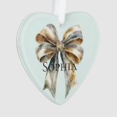 Kerst Rustiek Groen Goud Boog Gepersonaliseerd Ornament (voorkant)