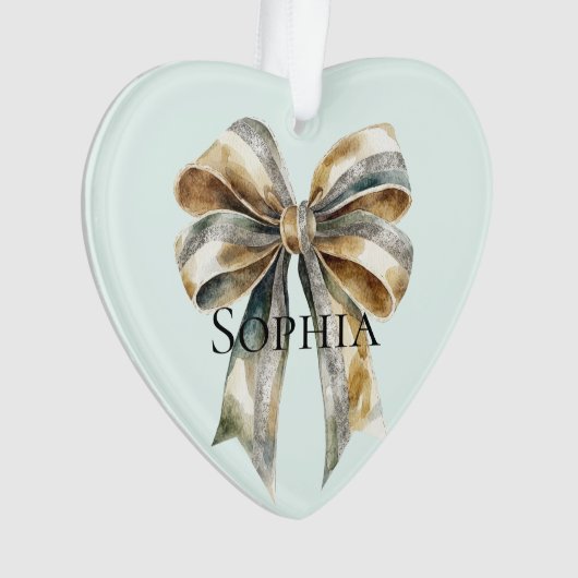 Kerst Rustiek Groen Goud Boog Gepersonaliseerd Ornament (voorkant)