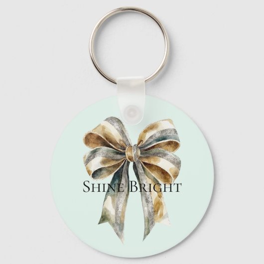 Kerst Rustiek Groen Goud Boog Gepersonaliseerd Sleutelhanger (Voorkant)