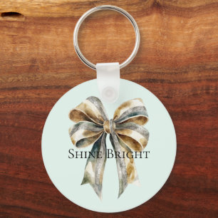 Kerst Rustiek Groen Goud Boog Gepersonaliseerd Sleutelhanger
