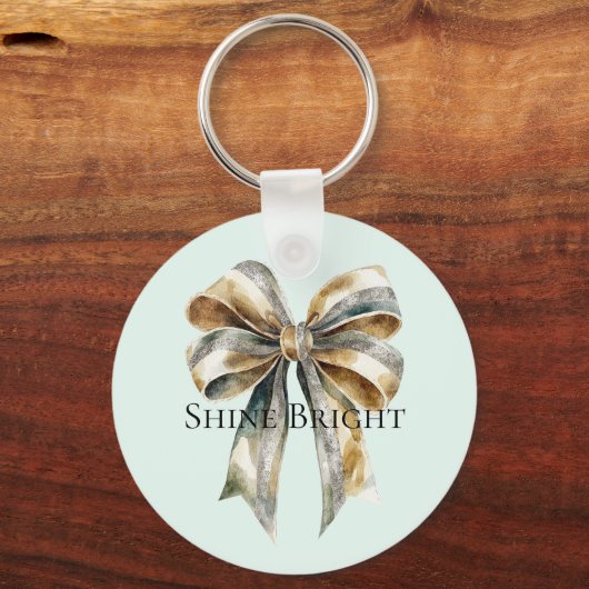 Kerst Rustiek Groen Goud Boog Gepersonaliseerd Sleutelhanger (Voorkant)