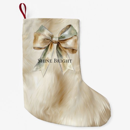 Kerst Rustiek Groen Gouden Boog Faux Dierenbont Kleine Kerstsok (Voorkant)