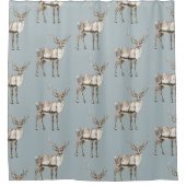 Kerst Rustiek Herten Pine Groen Douchegordijn (Voorkant)