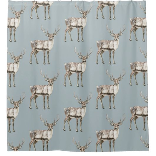 Kerst Rustiek Herten Pine Groen Douchegordijn (Voorkant)