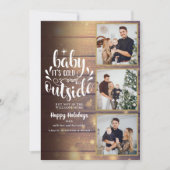 Kerst rustiek hout 3 foto collage feestdagenkaart (Voorkant)