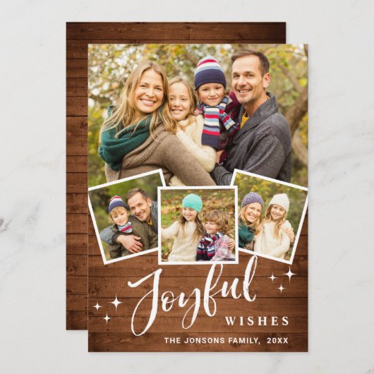 Kerst Rustiek Hout 4 FOTO Groet Boho Feestdagenkaart (Voorkant / Achterkant)