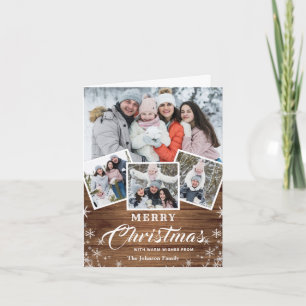 Kerst Rustiek Hout 4 FOTO Wenselen QR code Feestdagen Kaart
