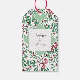 Kerst Rustiek Maretak Waterverf Handgeschilderd Cadeaulabel