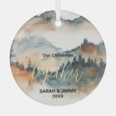 Kerst Rustiek Mountain Adventure Outdoor Paar Glas Ornament (Voorkant)