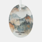 Kerst Rustiek Mountain Adventure Outdoor Paar Glas Ornament (Voorkant links)