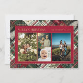 Kerst Rustiek Plaid Familie 4 Fotocollage Feestdagenkaart (Voorkant)