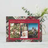 Kerst Rustiek Plaid Familie 4 Fotocollage Feestdagenkaart (Staand voorkant)