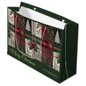 Kerst Rustiek Plakt Traditioneel Groen Patroon Groot Cadeauzakje (Voorkant Gekanteld)