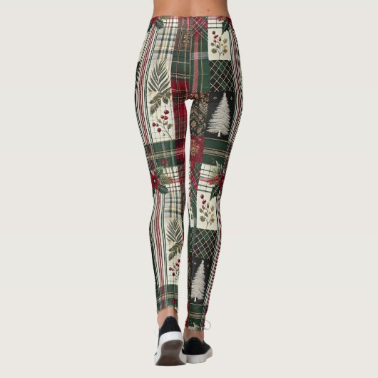 Kerst Rustiek Plakt Traditioneel Groen Patroon Leggings (Achterkant)