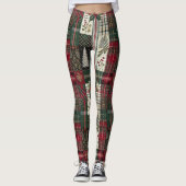 Kerst Rustiek Plakt Traditioneel Groen Patroon Leggings (Voorkant)