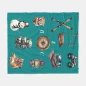 Kerst  Rustiek Ski Paar Initialen Blauwgroen Fleece Deken (Voorkant (Horizontaal))