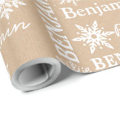 Kerst Rustiek Vaartuig Herhalende Naam Gepersonali Cadeaupapier (Rol Hoek)