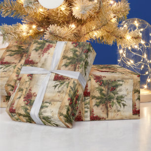 Kerst Rustiek Vintage Papier Hulst Rode Bessen