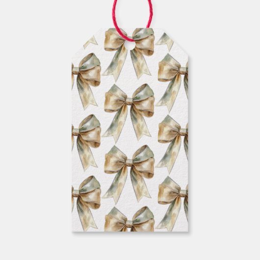 Kerst Rustiek Wit Groen Gouden Bogen Cadeaulabel (Achterkant)