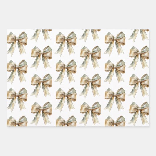 Kerst Rustiek Wit Groen Gouden Bogen Inpakpapier Vel (Voorkant)