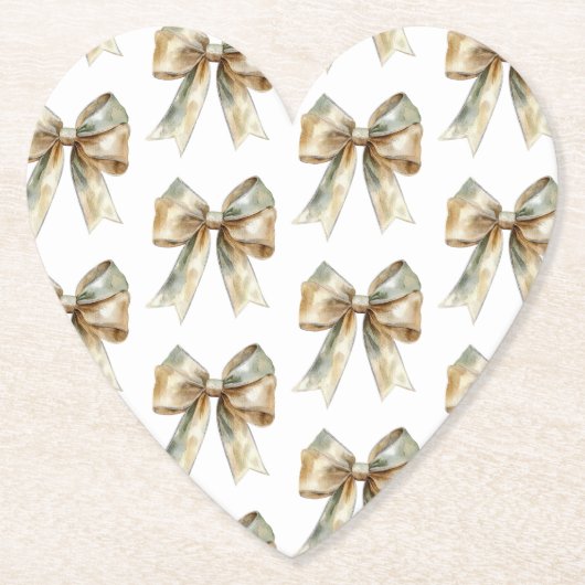 Kerst Rustiek Wit Groen Gouden Bogen Kartonnen Onderzetters (Voorkant)