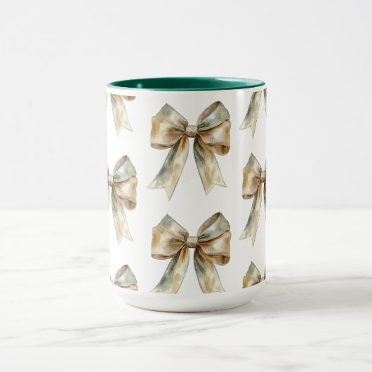 Kerst Rustiek Wit Groen Gouden Bogen Mok (Midden)