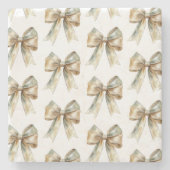 Kerst Rustiek Wit Groen Gouden Bogen Stenen Onderzetter (Voorkant)