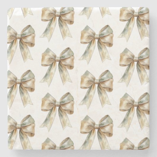 Kerst Rustiek Wit Groen Gouden Bogen Stenen Onderzetter (Voorkant)