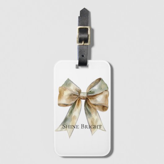 Kerst Rustiek Wit Groen Gouden Boog Gepersonalisee Bagagelabel (Voorkant (verticaal))