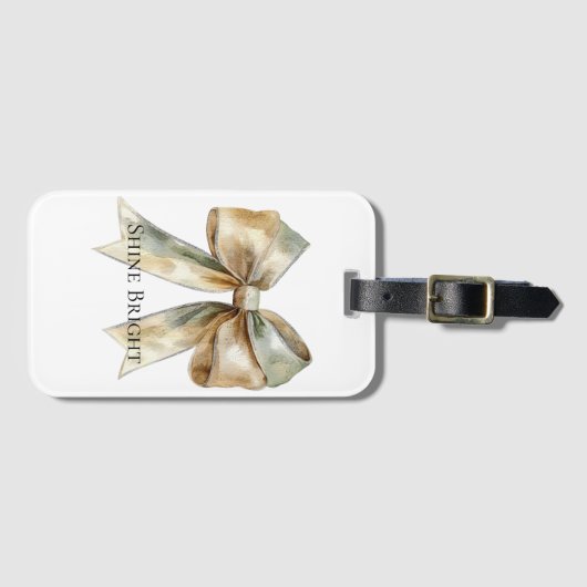 Kerst Rustiek Wit Groen Gouden Boog Gepersonalisee Bagagelabel (Voorkant (horizontaal))