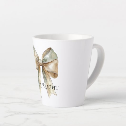 Kerst Rustiek Wit Groen Gouden Boog Gepersonalisee Latte Mok (Rechterhoek)