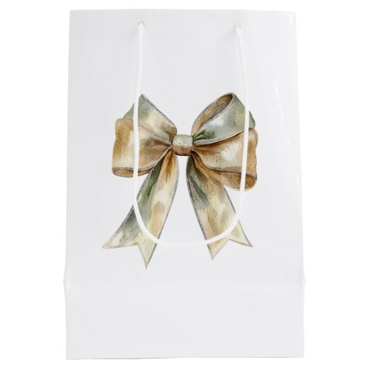 Kerst Rustiek Wit Groen Gouden Boog Gepersonalisee Medium Cadeauzakje (Achterkant)