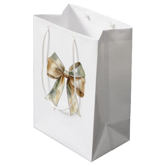 Kerst Rustiek Wit Groen Gouden Boog Gepersonalisee Medium Cadeauzakje (Achterkant Gekanteld)