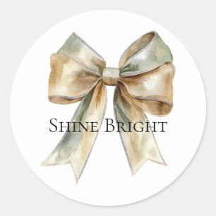 Kerst Rustiek Wit Groen Gouden Boog Gepersonalisee Ronde Sticker