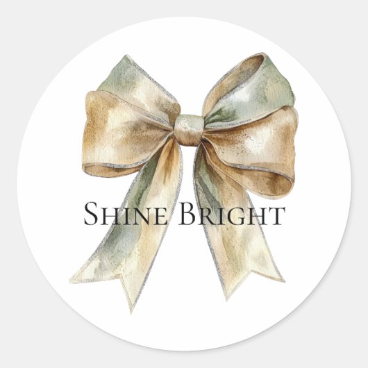 Kerst Rustiek Wit Groen Gouden Boog Gepersonalisee Ronde Sticker (Voorkant)