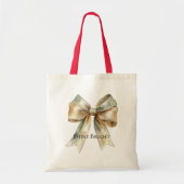 Kerst Rustiek Wit Groen Gouden Boog Gepersonalisee Tote Bag (Voorkant)