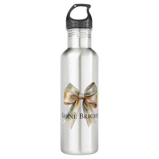 Kerst Rustiek Wit Groen Gouden Boog Gepersonalisee Waterfles (Voorkant)