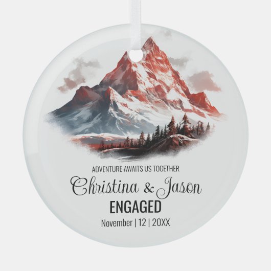 Kerst Rustieke Bergen Koppel Engage Red Glas Ornament (Voorkant)