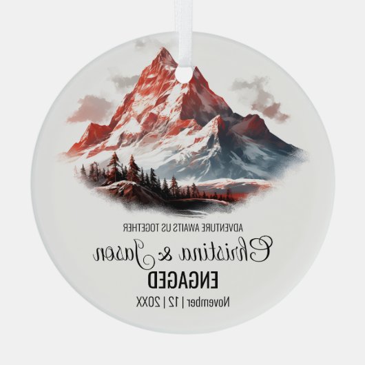 Kerst Rustieke Bergen Koppel Engage Red Glas Ornament (Achterkant)