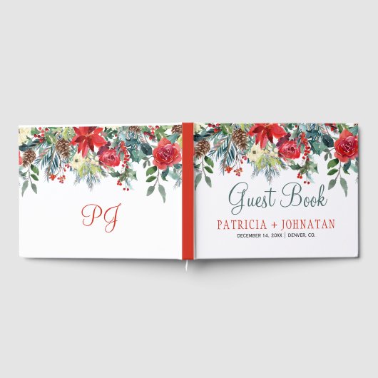 Kerst rustieke bloemen elegante winter bruiloft gastenboek (Volledig)