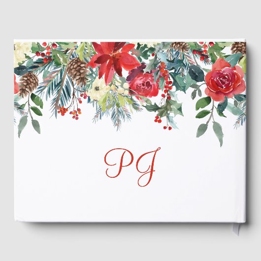 Kerst rustieke bloemen elegante winter bruiloft gastenboek (Achterkant)