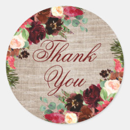 Kerst Rustieke Boho Bloemstuk Burgundy Dank Je Ronde Sticker