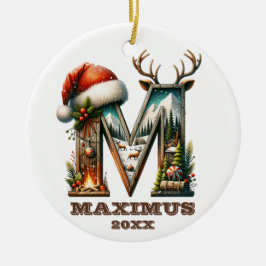 Kerst rustieke brief M Feestelijke Woodland Charm Keramisch Ornament