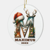 Kerst rustieke brief M Feestelijke Woodland Charm Keramisch Ornament (Links)