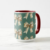 Kerst Rustieke Chic Green Gold Bows Mok (Voorkant rechts)
