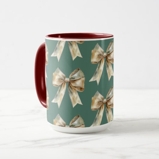 Kerst Rustieke Chic Green Gold Bows Mok (Voorkant links)