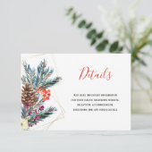 Kerst rustieke dennenappel bruiloft gastendetails informatiekaartje (Staand voorkant)